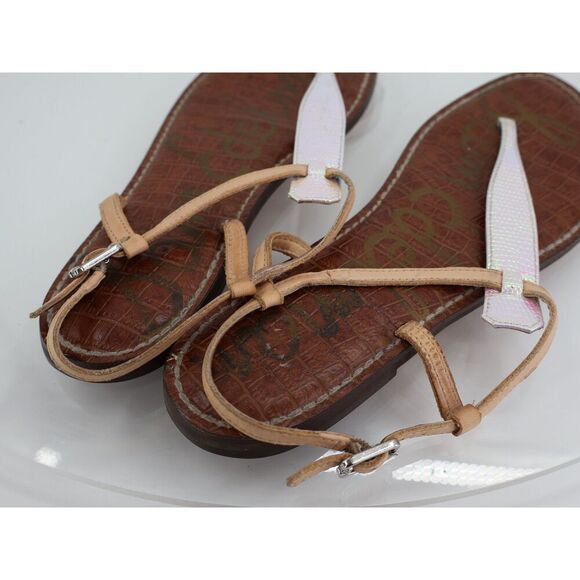 Sam Edelman Women Gigi Sandal Size 9.5 Thong Slingback Silver Snakeskin Leather - Picture 11 of 12